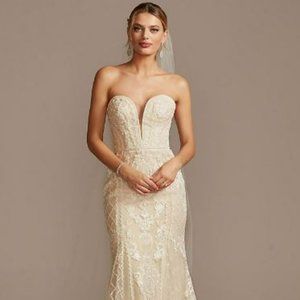 NEW WITH TAGS Oleg Cassini CWG878 - Beaded Scroll and Lace Mermaid Wedding Dress